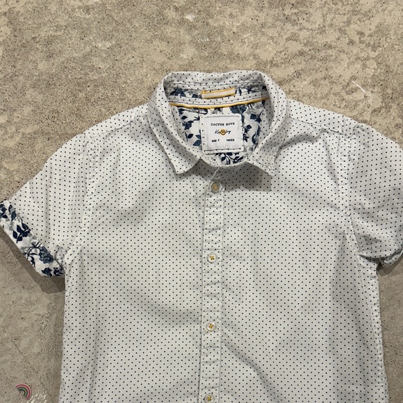 Boy's White and Blue Polka Dot Blouse - Picture 2 of 9